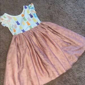 Charming Bunny Print Kids Dress with Pink Skirt